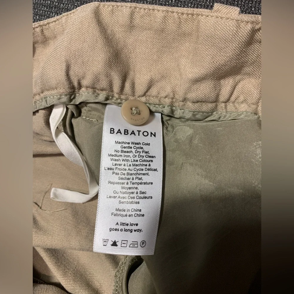 Babaton Aritzia Sadiki‎ Linen Blend Pleaded Trousers Size 8 Basil Tan Color